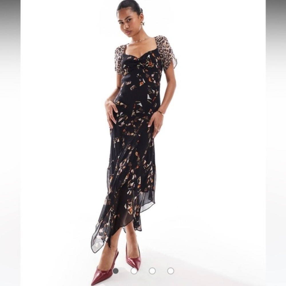 AllSaints $329 Leah maxi tea dress in black mix print